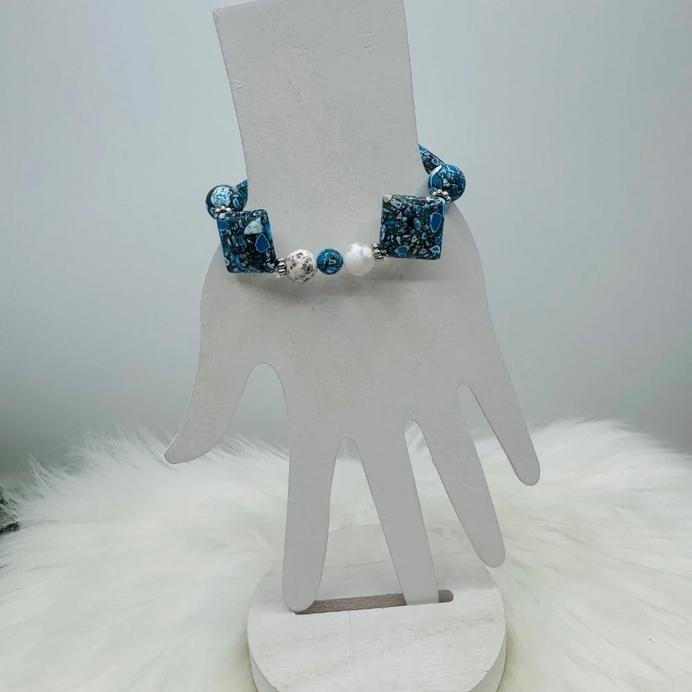 Square Beaded Geometric Unique Design Bracelets in light Blue theme